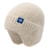 Women's candy-color earflap winter hat with soft faux fur, knitted beanie design and Kpop-style streetwear look