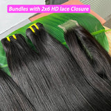 Straight Bundles With 2x6 HD Invisible Lace Closure Human Hair Natural Color Vietnamese Raw Hair Weaving Extensions For Women