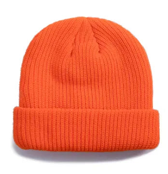 Unisex knitted winter beanie hat in a cozy design, shown in a neutral color
