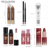 HSF Marketplace 6-piece lip makeup set with matte lip liner, transparent lip oil, lipstick pen, gloss, red nude lipstick, and cherry lip balm.