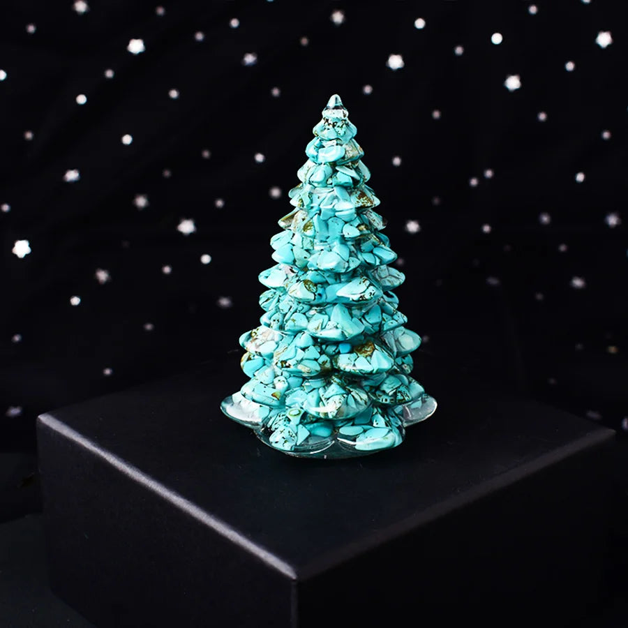 Christmas Trees Resin Natural Stone Amethyst Rose Quartz Luck Tree Handmade Ornaments Silicone Home Decoration Holiday Gift