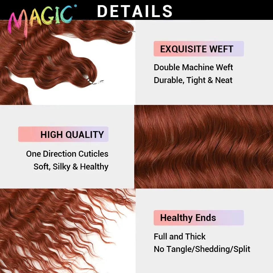 Magic 24Inch 3PCS Loose Wave Synthetic Crochet Hair Bundles Copper Red Heat Resistant Hair Extensions For Women Braiding Styling