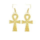 Vintage gold Egyptian queen hoop earrings by HSF Marketplace for women, featuring an ornate royal design