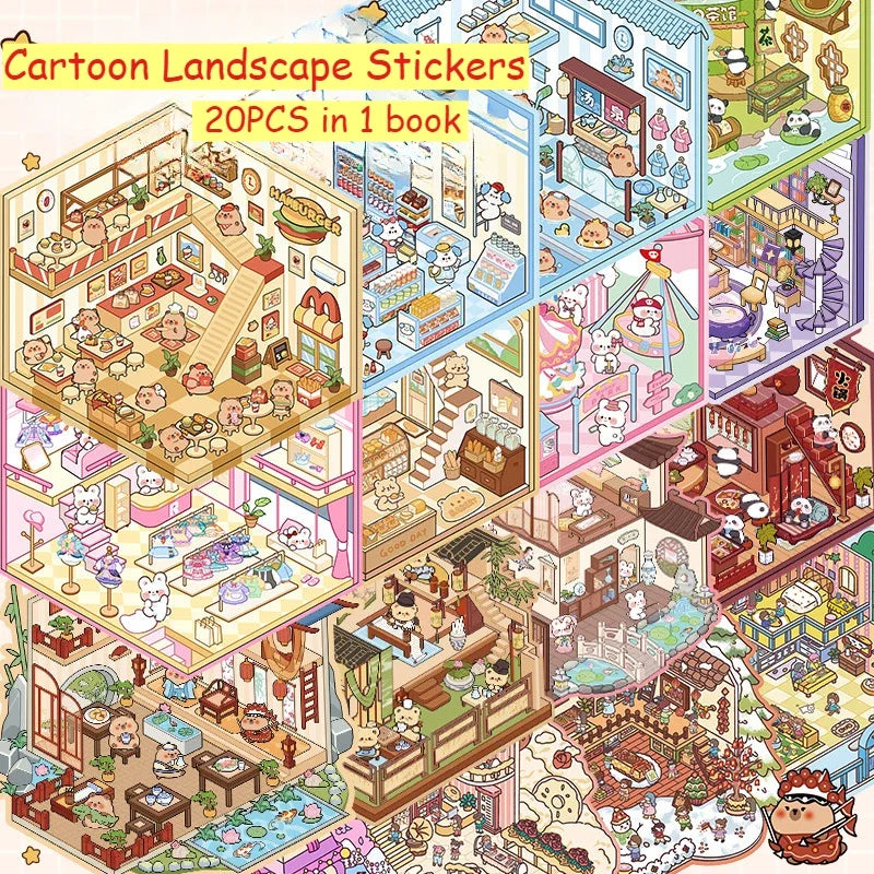 3D capybara landscape stickers from HSF Marketplace, colorful DIY sticker collection for kids