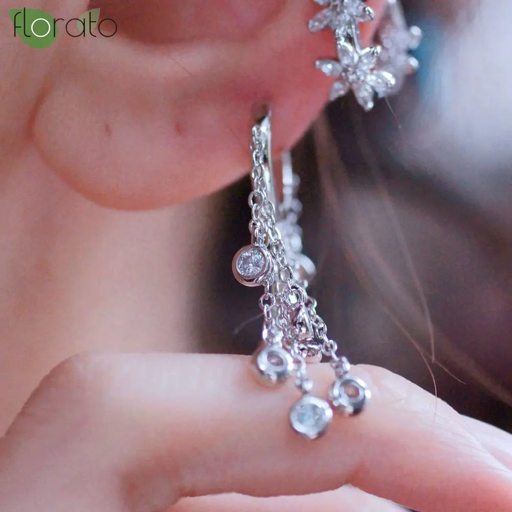 925 sterling silver hoop earrings with sparkling zircon crystal tassels by HSF Marketplace