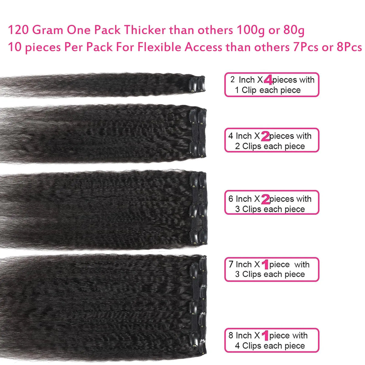 16-inch kinky straight clip-in real human hair extensions by HSF Marketplace
