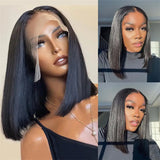 13x4 bone straight bob wig, transparent lace front human hair wig with natural finish and glueless 6x4 lace####