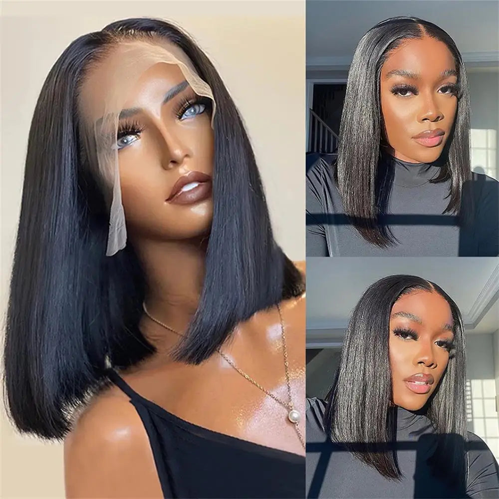 13x4 bone straight bob wig, transparent lace front human hair wig with natural finish and glueless 6x4 lace####