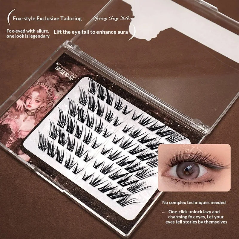 No Glue Self-Adhesive False Eyelashes - Dramatic Volume Natural Wispy Winged Fox Eye Manga Style Fluffy Cat Eye Lashes 7-12mm