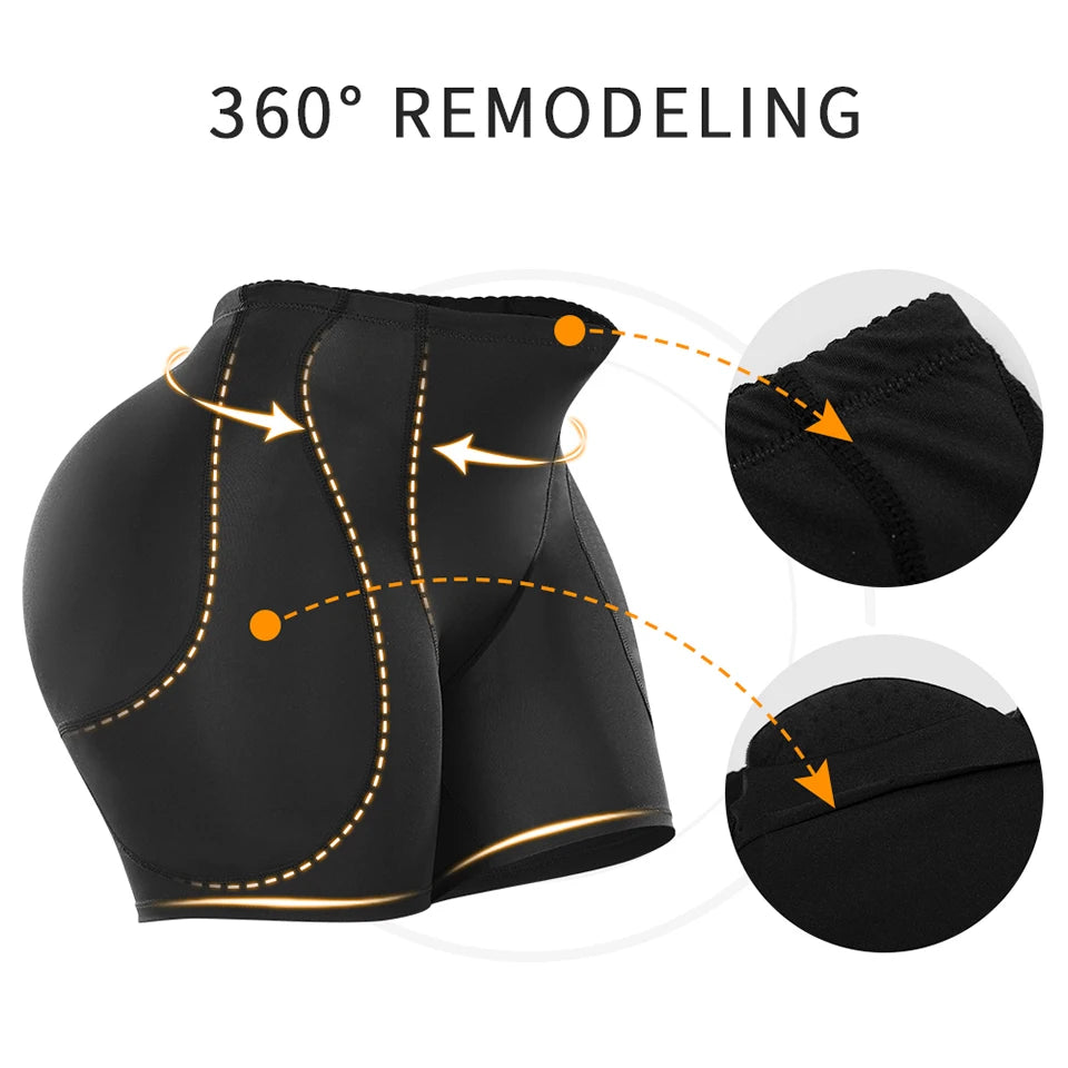 HSF padded buttock shaping panties with four thick pads, full-cover hourglass shapewear shorts