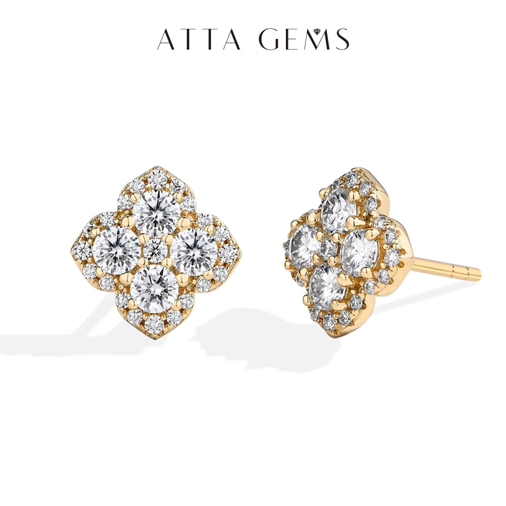 Full moissanite diamond earrings, D VVS1, in 18k gold-plated S925 sterling silver for women by Attagems