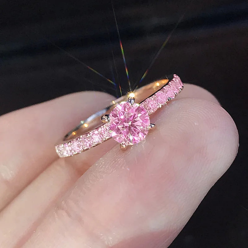 S925 Silver Plated Engagement Ring For Women | Wedding Ring For Women | Oval Womens Fake Engagement Ring, Pink Cubic Zirconia