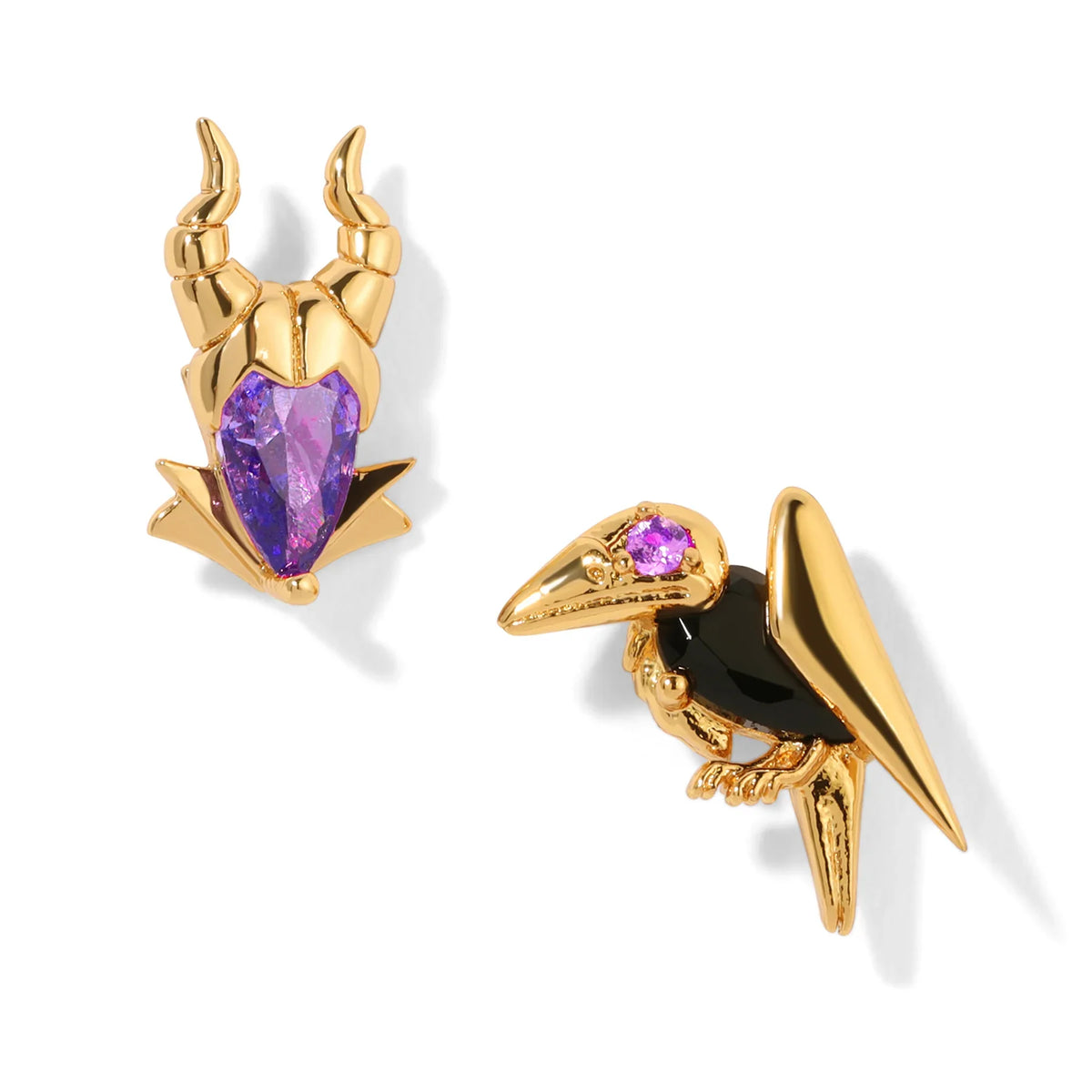 Movie villain stud earrings, gold-color cubic zirconia jewelry for women and girls by HSF Marketplace