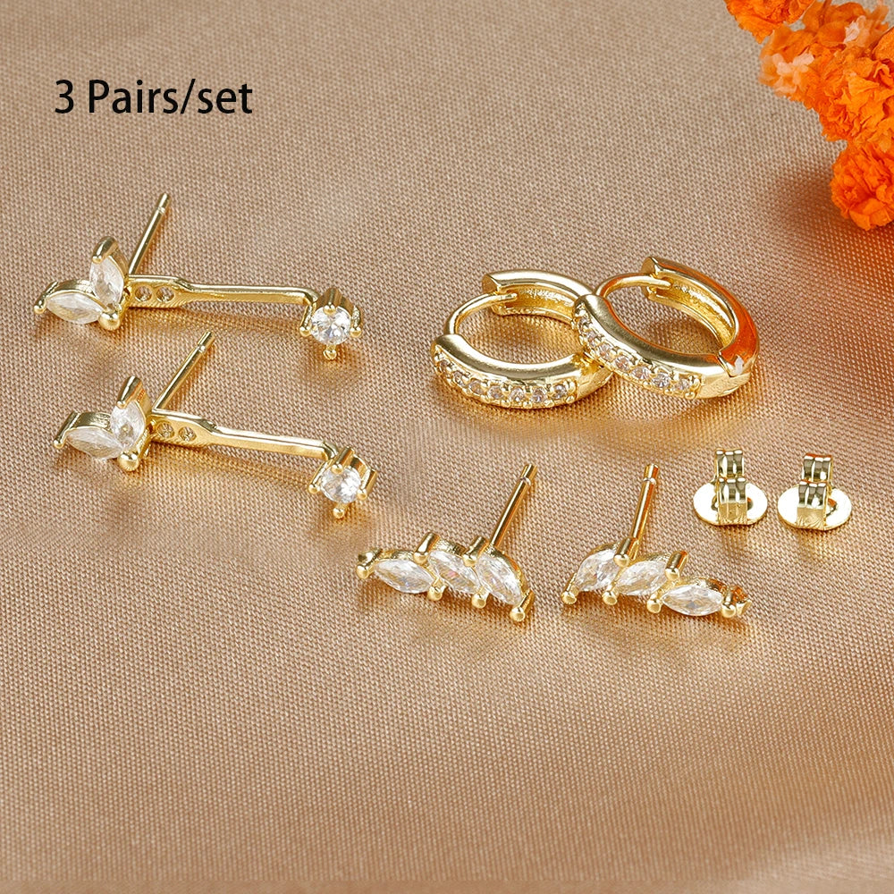 3 pairs zircon little huggies hoop earrings set, stainless steel cartilage piercing jewelry for women