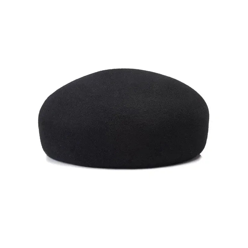 Women's wool felt beret hat with vintage hard concave top, fedora style, wedding fascinator pillbox cap
