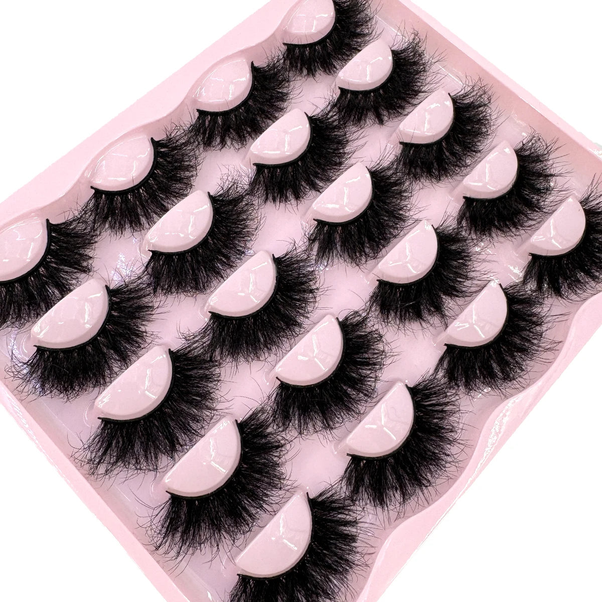 Ten pairs of HSF Marketplace 3D faux mink eyelashes, wispy, fluffy, 25mm length with dramatic, thick volume for bold eye makeup.