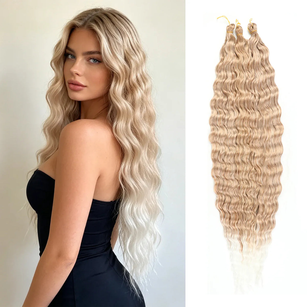 30inch Ocean Wave Synthetic Crochet Hair Extensions 3pcs/set Deep Wave Long Crochet Hair for Women Girls Daily Party Holiday