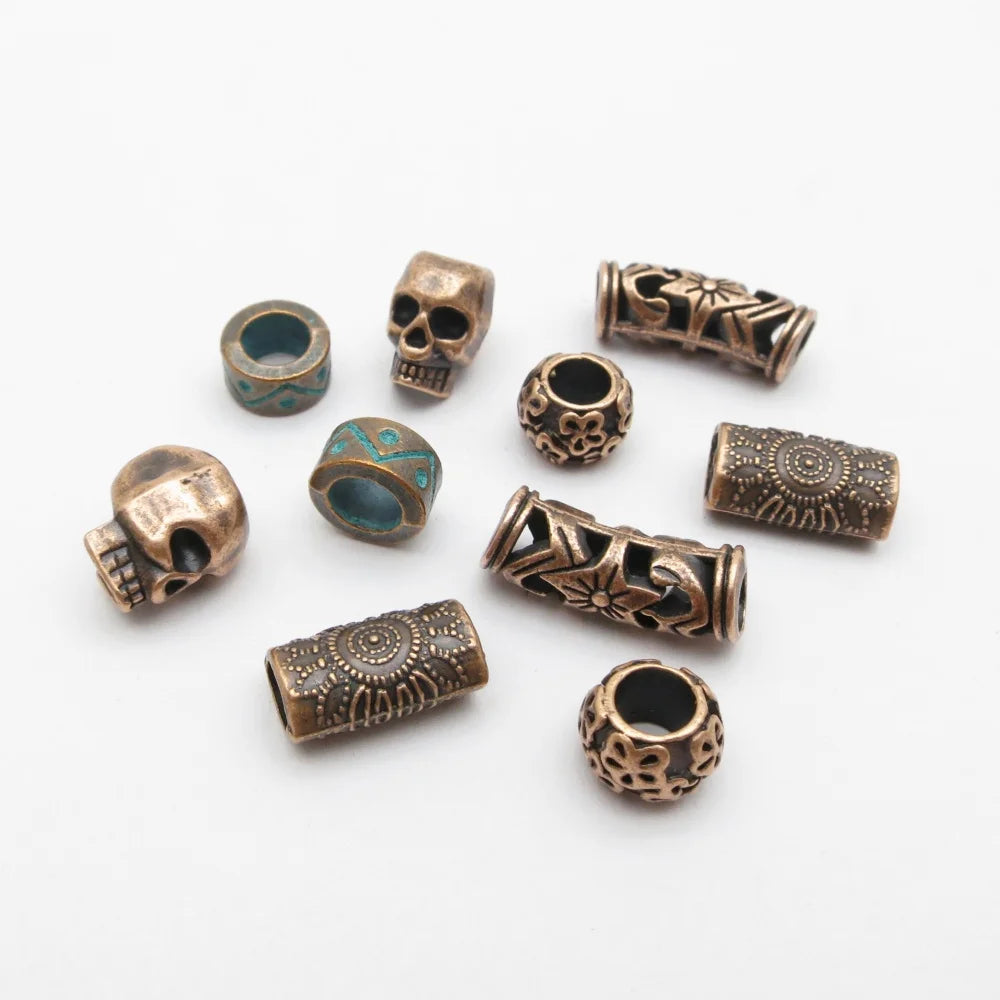 10pcs Red Copper Beads Hair Braid Dreadlock Beads Spacer Beads Skull Flower Patterned for Jewelry Making Supplies Accessories
