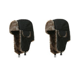 Unisex Russian faux fur trapper aviator hat with earflaps, warm winter ski cap for men and women