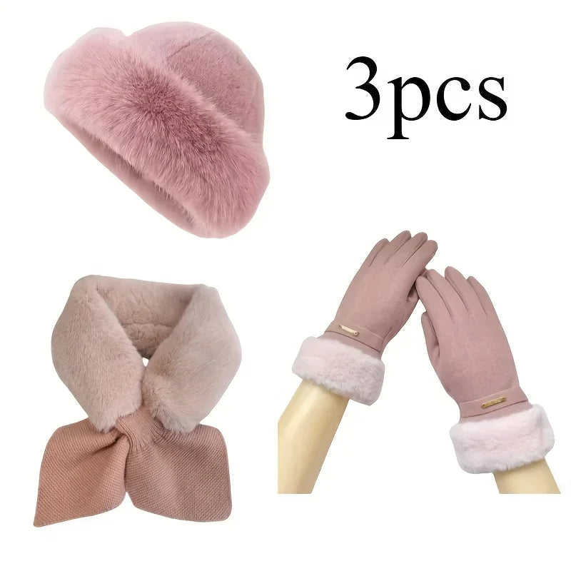 Women's winter 3-piece set with warm hat, scarf, and gloves by HSF Marketplace