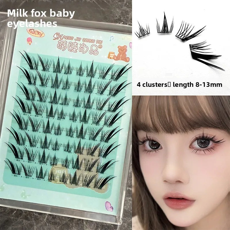 No Glue Self-Adhesive False Eyelashes - Dramatic Volume Natural Wispy Winged Fox Eye Manga Style Fluffy Cat Eye Lashes 7-12mm