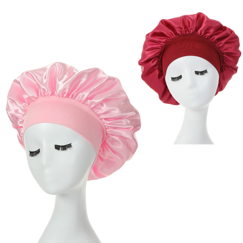 2-pack wide brim satin bonnets with elastic band for women, HSF Marketplace hair styling tools