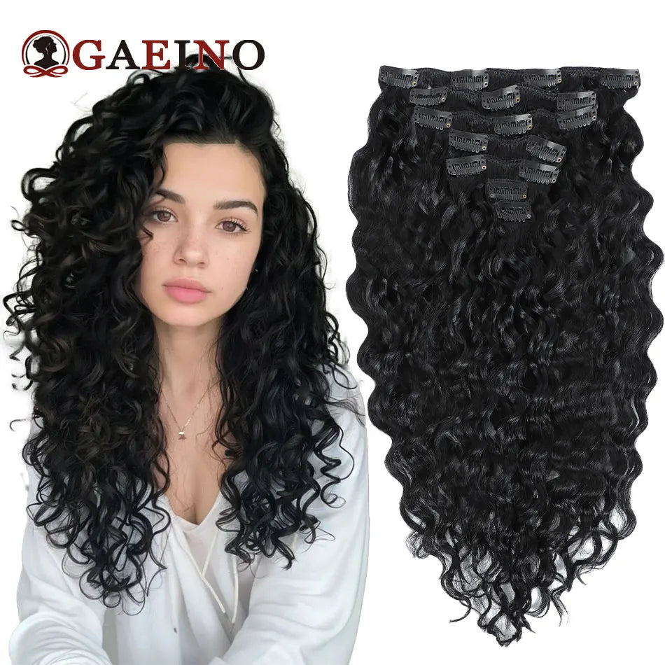 12A Grade Remy Human Hair Water Wave Clip-In Extensions, 7-piece set, wet and wavy style, 14–24 inches