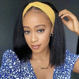 HSF Marketplace short bob human hair wig, 250 density kinky straight yaki texture with headband