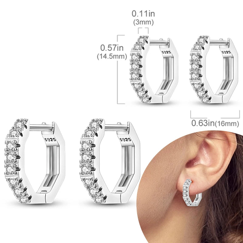925 sterling silver hoop earrings with zirconia accents, hypoallergenic jewelry for women and girls