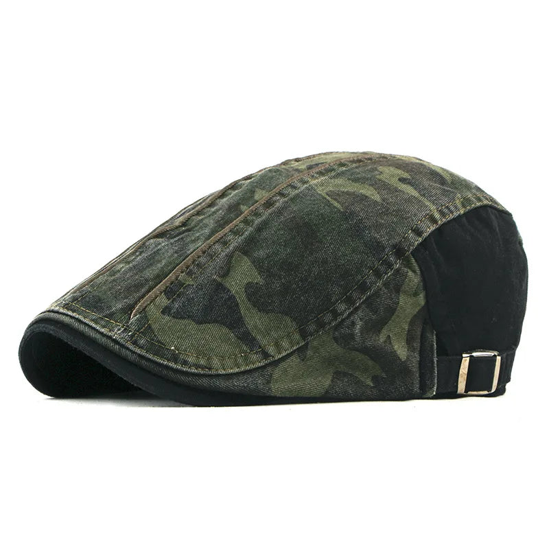 Women's camouflage cotton flat peaked newsboy cap, HSF Marketplace painter beret hat