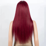 Burgundy straight human hair wig with bangs for women by HSF Marketplace