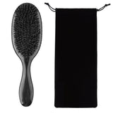 Harsany boar bristle hair brush with massage comb, used for styling and hair care, featuring natural wood handle and bristle tips.