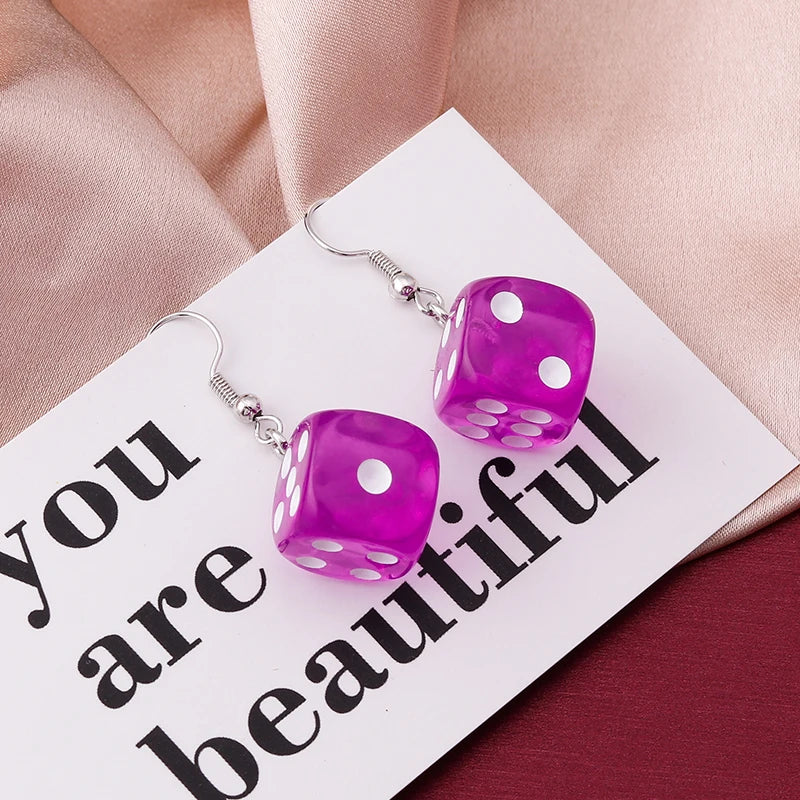 Aihua white and black square dice earrings for women, digital dice design jewelry pair