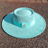 Wide brim vegan suede fedora hat for women in a classic neutral color