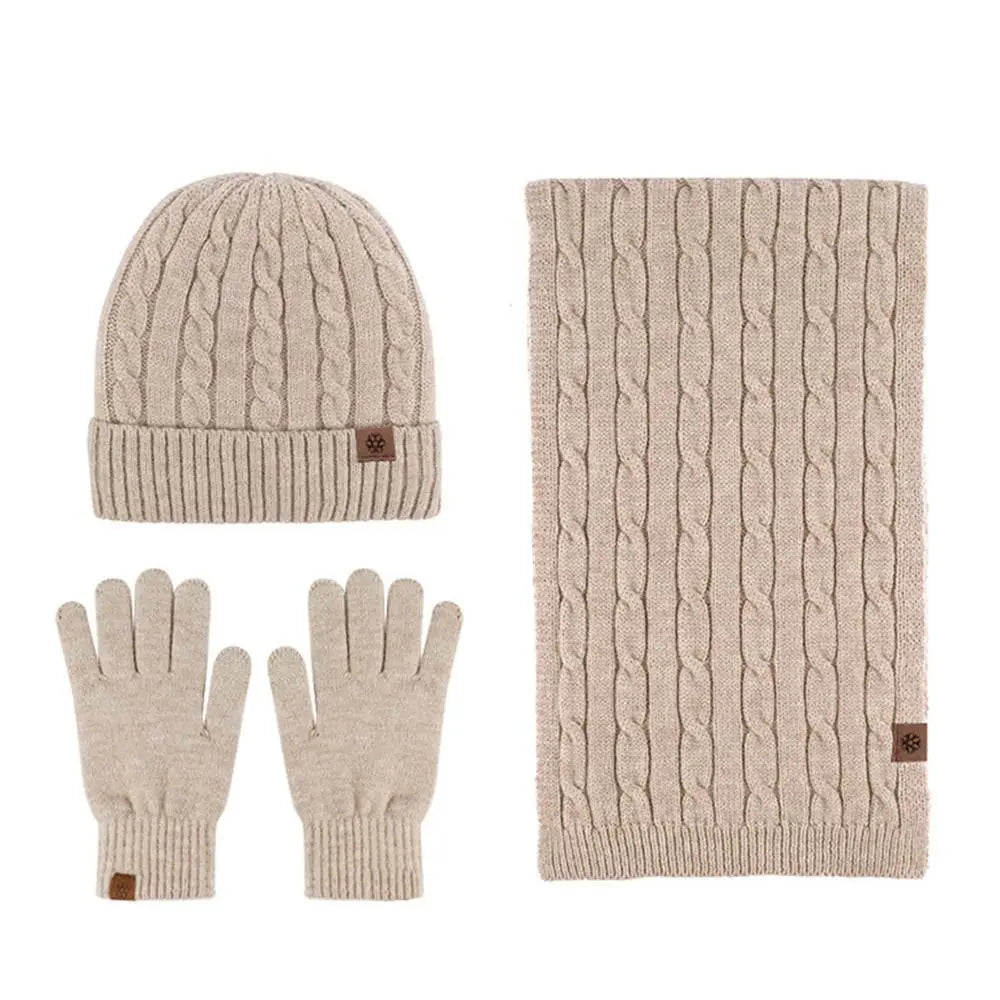 Warm 3-in-1 winter beanie hat, scarf and gloves set in soft knit fabric by HSF Marketplace