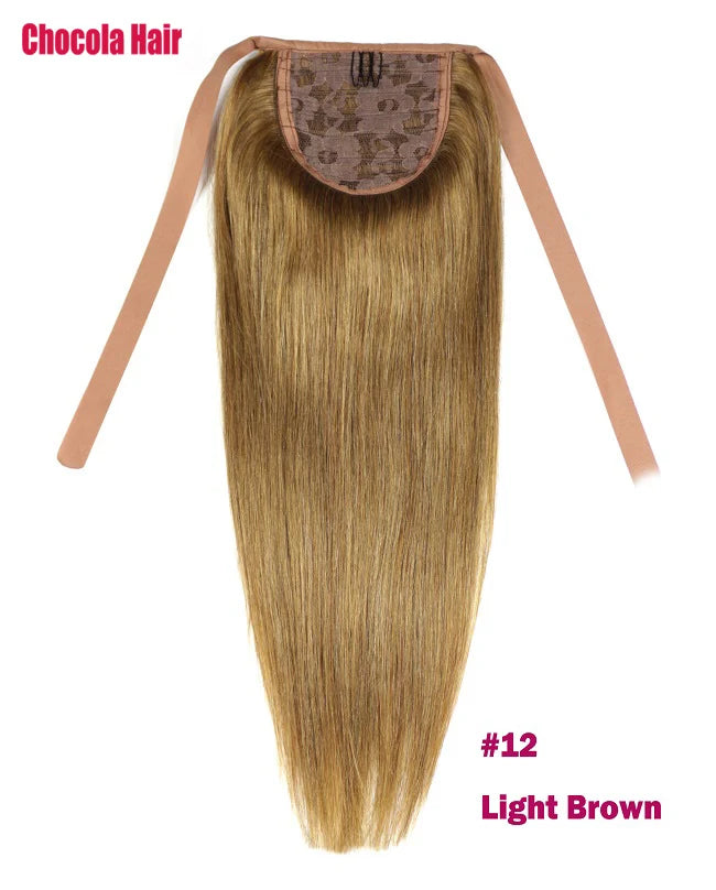 Chocola 16–18 inch Brazilian Remy human hair ribbon ponytail clip-in, straight 60g extension