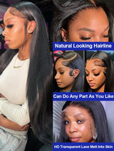 Luxurious Silky Long Straight Glueless Full Lace Front Human Hair Wigs For Women Brazilian Raw Virgin 13x4 13x6 Transparent Lace Frontal Wig 40 42 Inch 300 Density Ultra Smooth Straight Pre Plucked Hairline With Natural Baby