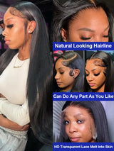 Luxurious Silky Long Straight Glueless Full Lace Front Human Hair Wigs For Women Brazilian Raw Virgin 13x4 13x6 Transparent Lace Frontal Wig 40 42 Inch 300 Density Ultra Smooth Straight Pre Plucked Hairline With Natural Baby