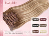 Natural black straight clip-in human hair extensions, 7-piece PU invisible weft set, lightweight 116g for women