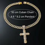 Gold personalized cross pendant necklace with diamond studs, hip-hop style jewelry from HSF Marketplace.