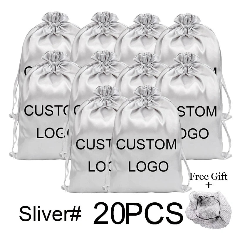 Soft satin wig storage bags for extensions, 20-piece customizable set by HSF Marketplace