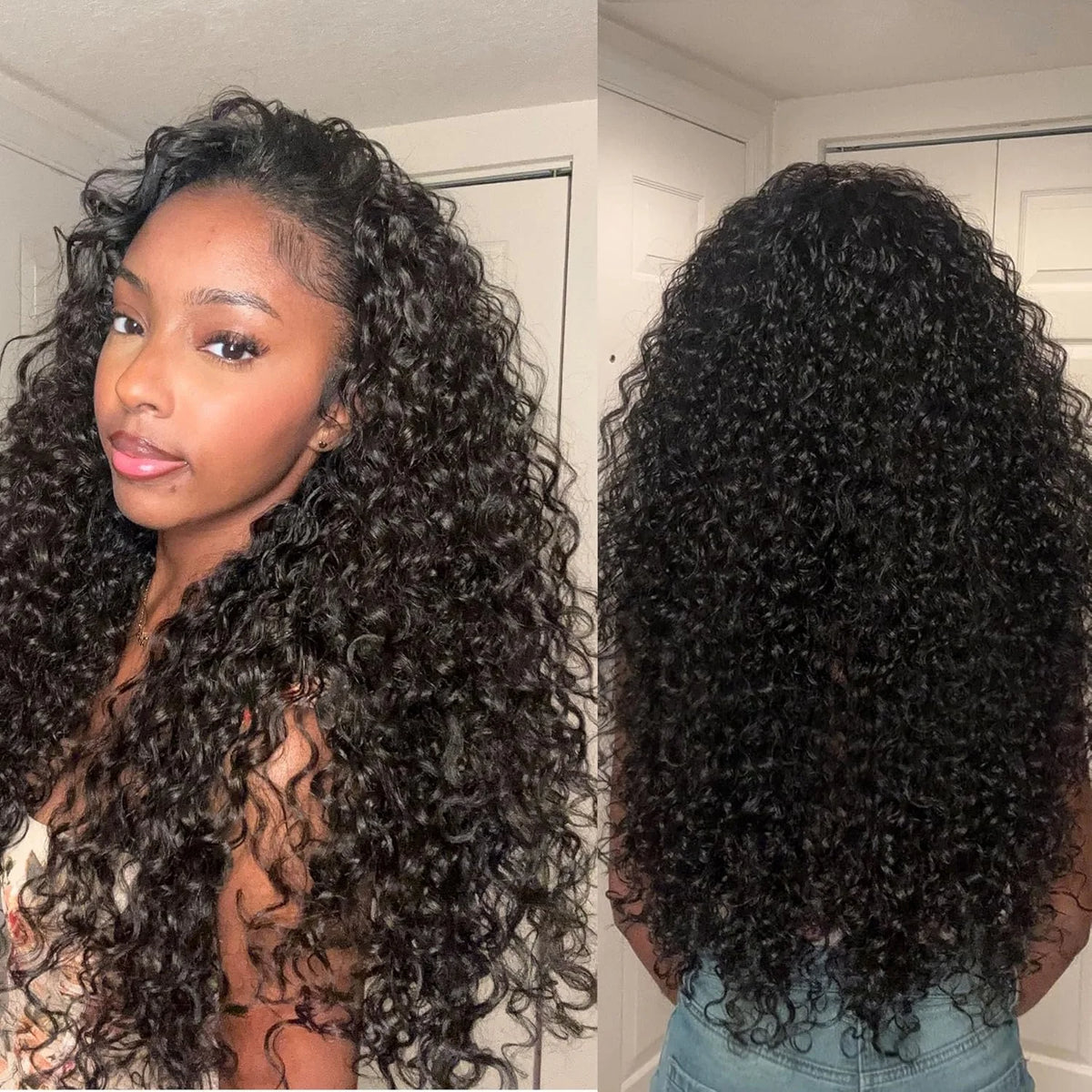 HSF Marketplace deep wave curly human hair half wig with headband, full machine-made cap for women