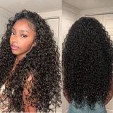 HSF Marketplace deep wave curly human hair half wig with headband, full machine-made cap for women