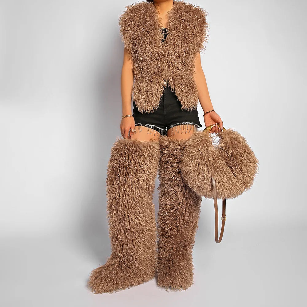Pink plush women's shoulder bag with a soft handle and furry exterior, versatile messenger handbag for casual use.