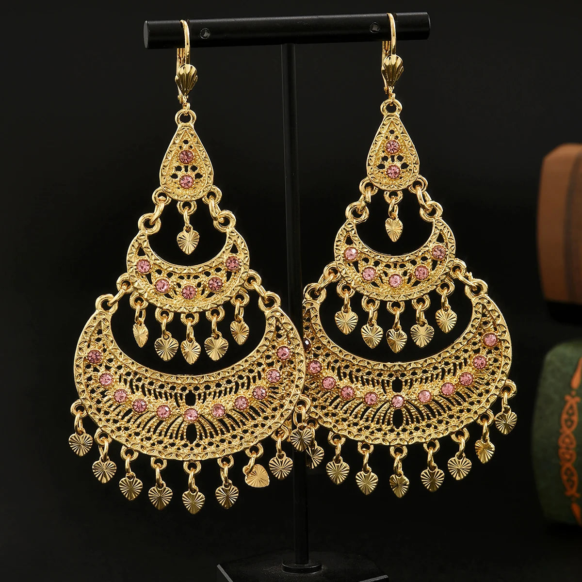 Vintage gold plated heart tassel earrings for boho style lovers, HSF Marketplace jewelry