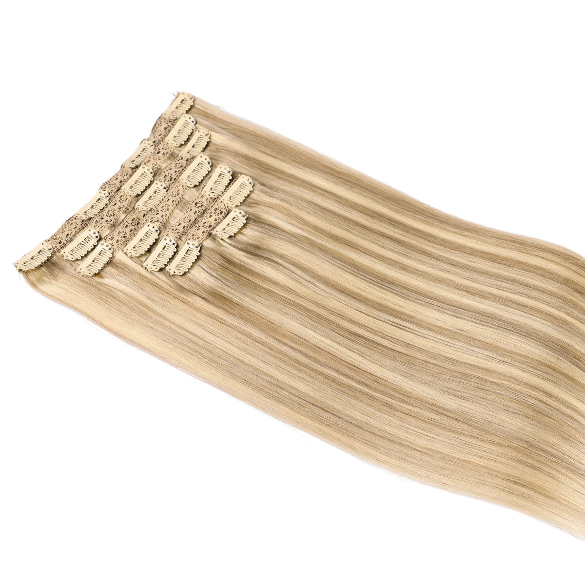 Natural black straight human hair clip-in extensions, 7-piece PU invisible wefts set by HSF Marketplace