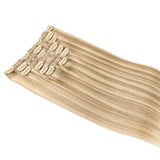 Natural black straight human hair clip-in extensions, 7-piece PU invisible wefts set by HSF Marketplace