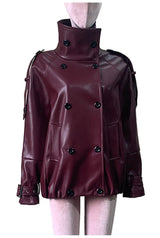 Nerazzurri women’s autumn PU leather trench coat, double-breasted design with a thick, windproof waterproof finish