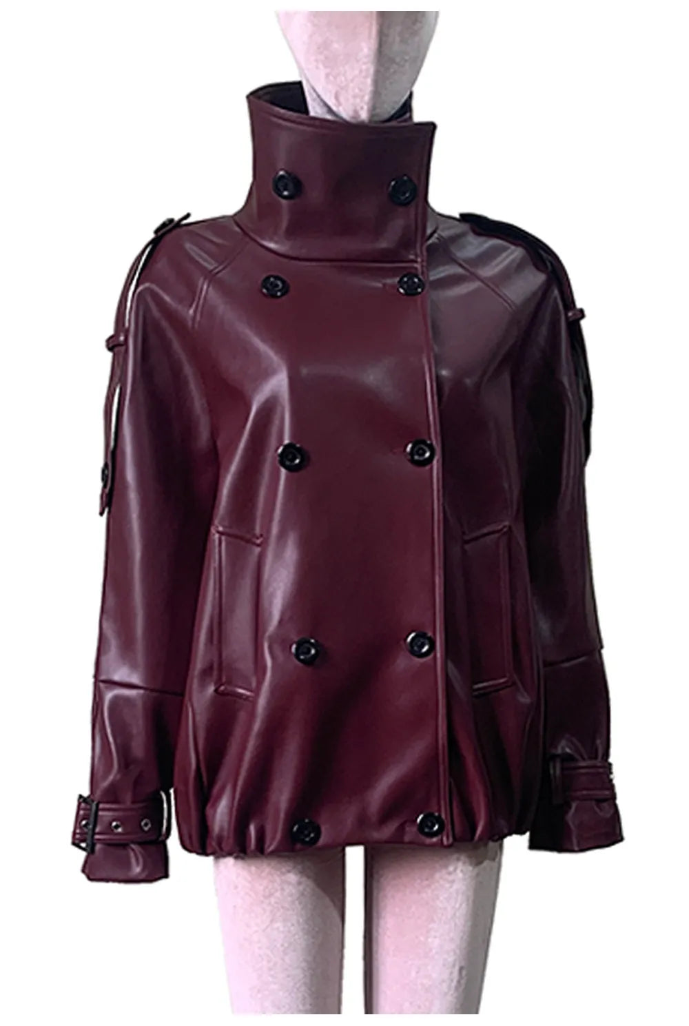Nerazzurri women’s autumn PU leather trench coat, double-breasted design with a thick, windproof waterproof finish
