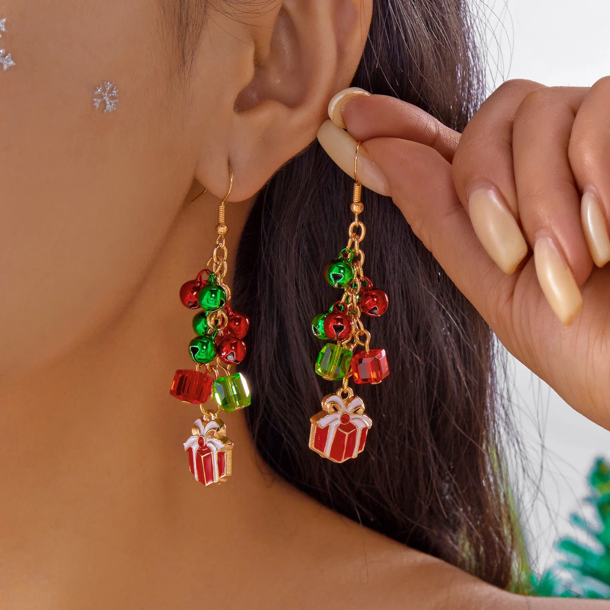 Trendy Christmas asymmetrical dangle earrings for women by HSF Marketplace, festive holiday jewelry pair